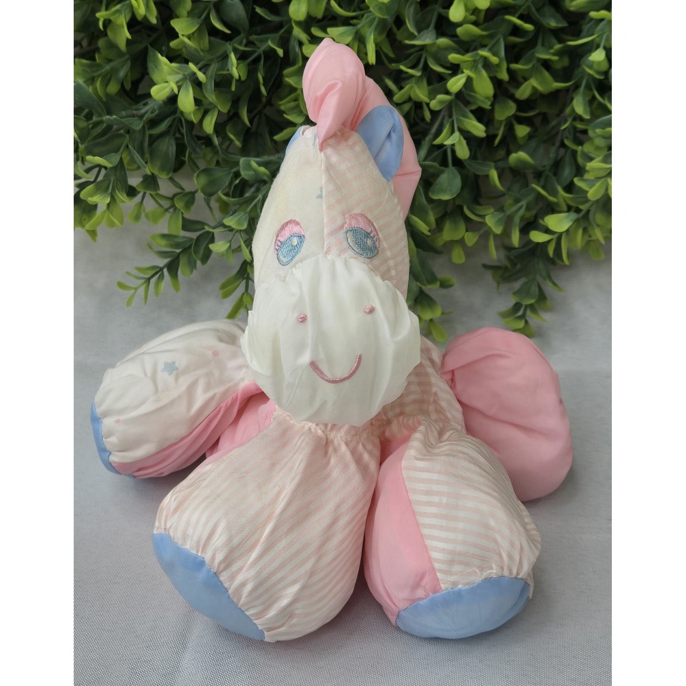 Fisher-Price Puffalumps Horse Plush Stuffed Animal Pink Blue MPN 1379 1991 Vtg